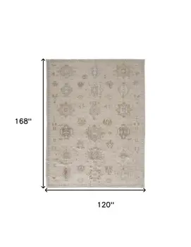10' X 14' Tan And Brown Floral Hand Knotted Stain Resistant Area Rug