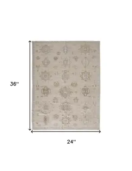 2' X 3' Tan And Brown Floral Hand Knotted Stain Resistant Area Rug