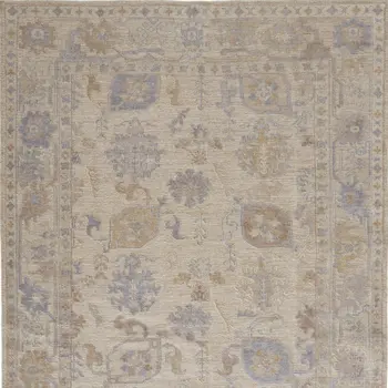 8' X 10' Blue and Ivory Floral Hand Knotted Area Rug