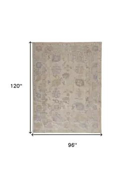 8' X 10' Blue and Ivory Floral Hand Knotted Area Rug