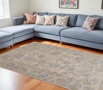 8' X 10' Blue and Ivory Floral Hand Knotted Area Rug