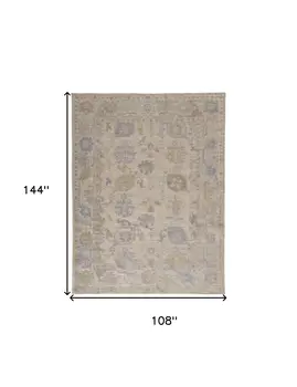 9' X 12' Tan Orange And Blue Floral Hand Knotted Stain Resistant Area Rug
