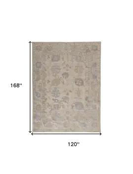 10' X 14' Tan Orange And Blue Floral Hand Knotted Stain Resistant Area Rug