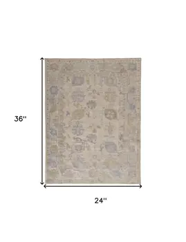 2' X 3' Tan Orange And Blue Floral Hand Knotted Stain Resistant Area Rug