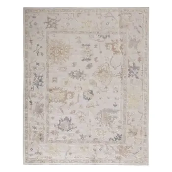 10' X 14' Tan Ivory And Orange Floral Hand Knotted Stain Resistant Area Rug