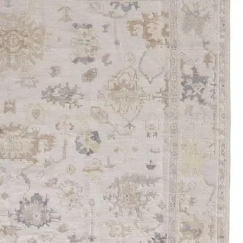 10' X 14' Tan Ivory And Orange Floral Hand Knotted Stain Resistant Area Rug