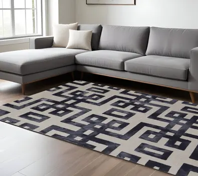 10' X 14' Ivory And Black Wool Tufted Handmade Area Rug