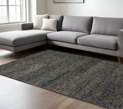 10' X 13' Gray Taupe And Black Wool Hand Woven Stain Resistant Area Rug