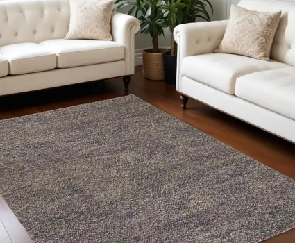 10' X 13' Purple and Gray Wool Hand Woven Distressed Area Rug