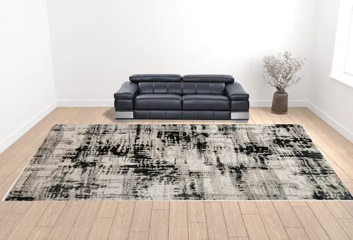 13' X 20' Black Gray And White Area Rug