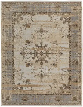 10' X 14' Tan Brown And Gray Power Loom Distressed Area Rug