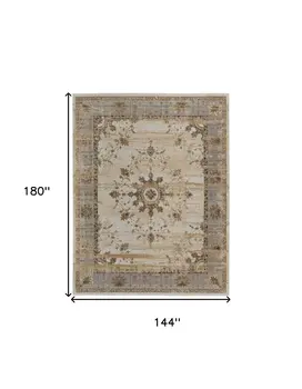 12' X 15' Tan Brown And Gray Power Loom Distressed Area Rug