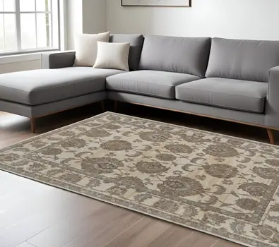 9' X 12' Tan Ivory And Brown Power Loom Area Rug