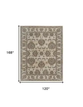 10' X 14' Tan Ivory And Brown Power Loom Area Rug