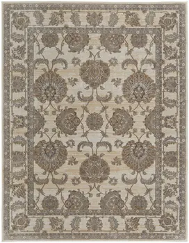 12' X 15' Tan Ivory And Brown Power Loom Area Rug