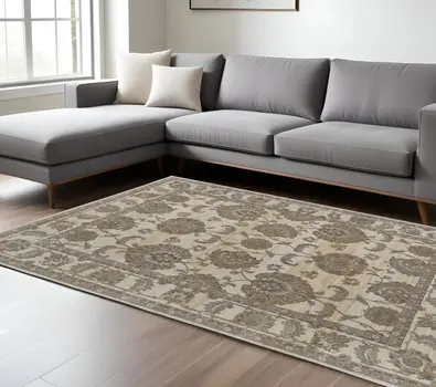 12' X 15' Tan Ivory And Brown Power Loom Area Rug