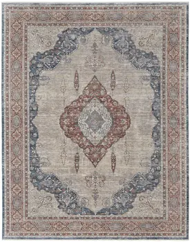 4' X 6' Gray Red And Blue Floral Power Loom Stain Resistant Area Rug
