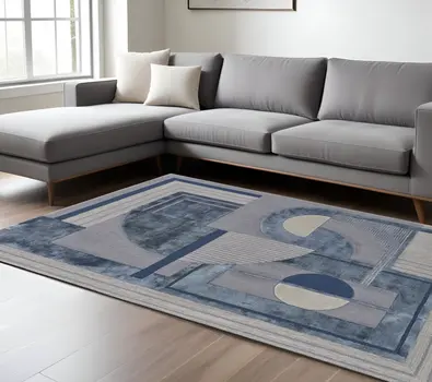 9' X 12' Blue Ivory And Gray Wool Striped Tufted Handmade Area Rug