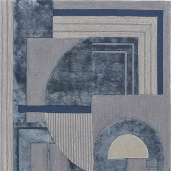9' X 12' Blue Ivory And Gray Wool Striped Tufted Handmade Area Rug