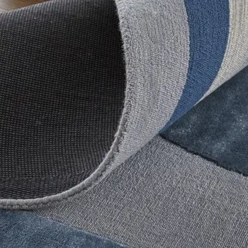 12' X 15' Blue Ivory And Gray Wool Striped Tufted Handmade Area Rug