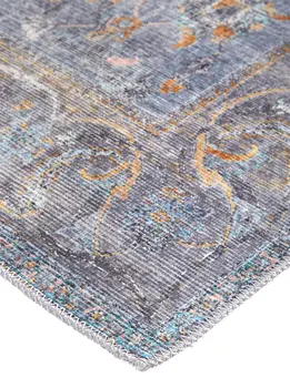 5' X 8' Blue Gray And Orange Floral Area Rug