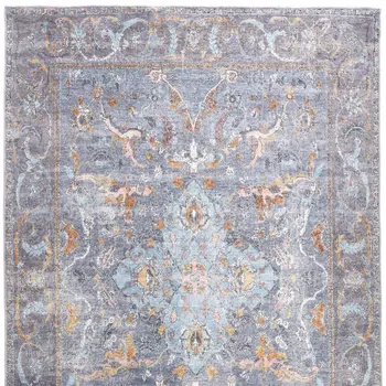 9' X 12' Blue Gray And Orange Floral Area Rug