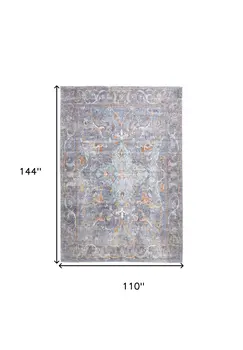 9' X 12' Blue Gray And Orange Floral Area Rug