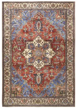 5' X 8' Blue Red And Ivory Floral Area Rug