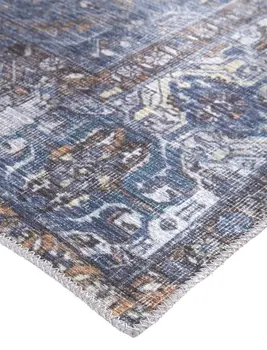 5' X 8' Blue Ivory And Brown Floral Area Rug