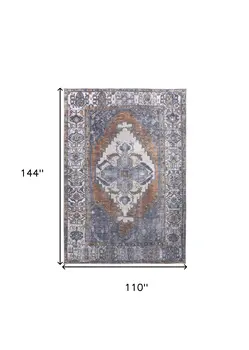 9' X 12' Blue Ivory And Brown Floral Area Rug