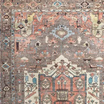5' X 8' Taupe Red And Brown Floral Area Rug