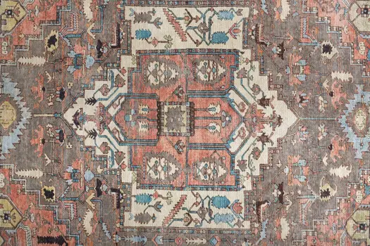 5' X 8' Taupe Red And Brown Floral Area Rug