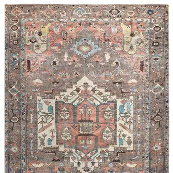 8' X 10' Taupe Red And Brown Floral Area Rug