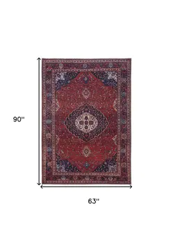 5' X 8' Red Blue And Tan Floral Power Loom Area Rug