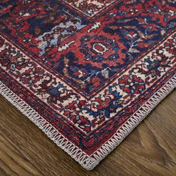 5' X 8' Red Blue And Tan Floral Power Loom Area Rug