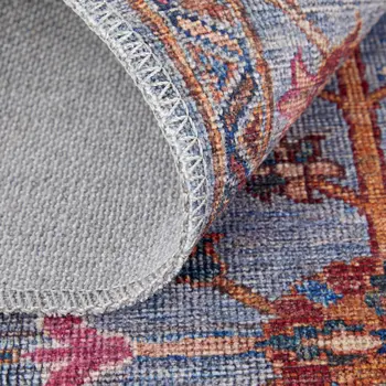 5' X 8' Gray Blue And Red Floral Power Loom Area Rug