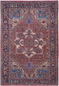5' X 8' Red Tan And Blue Floral Power Loom Area Rug