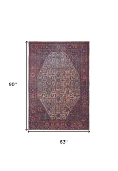5' X 8' Red Tan And Blue Floral Power Loom Area Rug