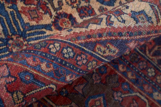 5' X 8' Red Tan And Blue Floral Power Loom Area Rug