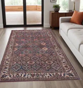 5' X 8' Brown Red And Ivory Floral Power Loom Area Rug