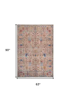 5' X 8' Tan Pink And Blue Floral Power Loom Area Rug