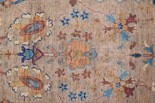 5' X 8' Tan Pink And Blue Floral Power Loom Area Rug