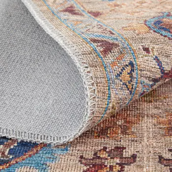 5' X 8' Tan Pink And Blue Floral Power Loom Area Rug