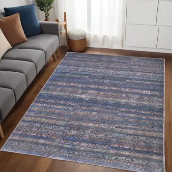5' X 8' Blue Purple And Brown Floral Power Loom Area Rug
