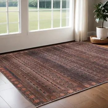 2' X 3' Red Brown And Blue Floral Power Loom Area Rug