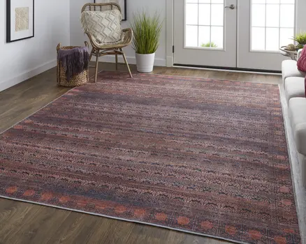 2' X 3' Red Brown And Blue Floral Power Loom Area Rug
