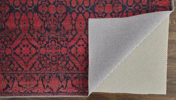2' X 3' Red And Black Floral Power Loom Area Rug