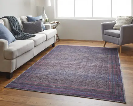 5' X 8' Blue Pink And Purple Floral Power Loom Area Rug