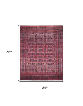 2' X 3' Red And Gray Geometric Power Loom Area Rug