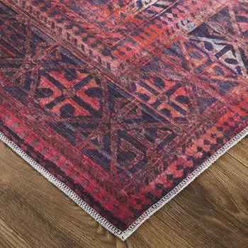 2' X 3' Red And Gray Geometric Power Loom Area Rug